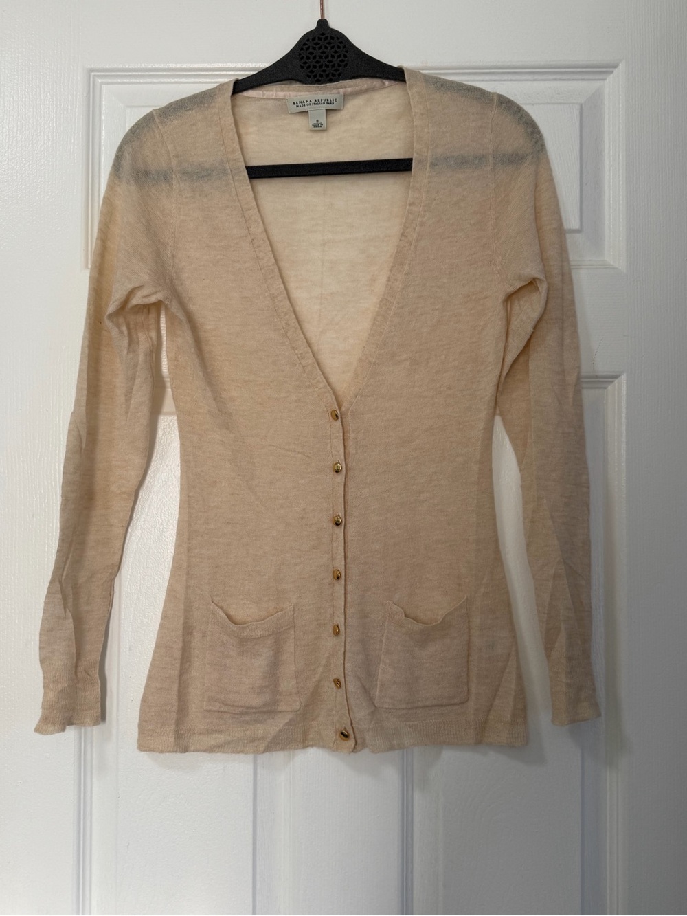 Banana Republic Alpaca Wool Blend Long Cardigan Small Beige Gold Buttons